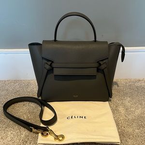 Celine Micro Belt Bag Grey Leather Top Handle with Strap